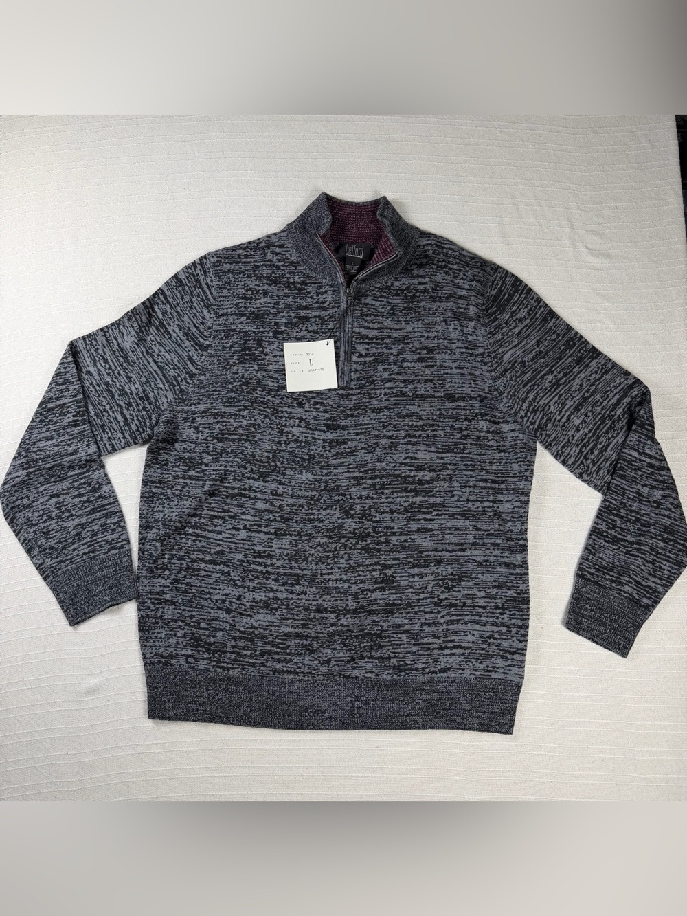 Belford Men's 100% Extrafine Merino Wool QuartZip Sweater Marled Graphite Size L